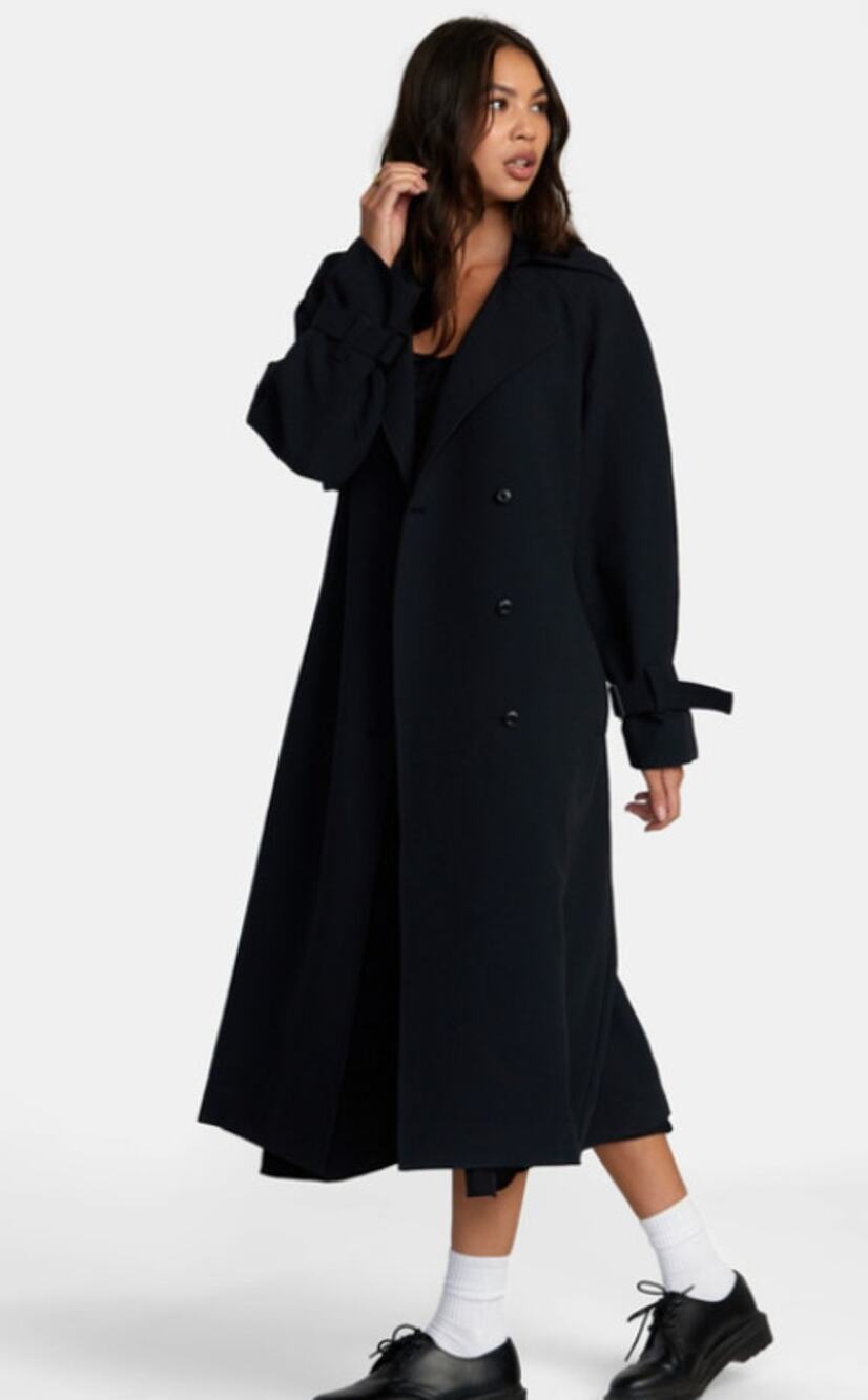 RVCA Benj x Atk ANP Invisible Man Black Trench Coat Women Medium NWT